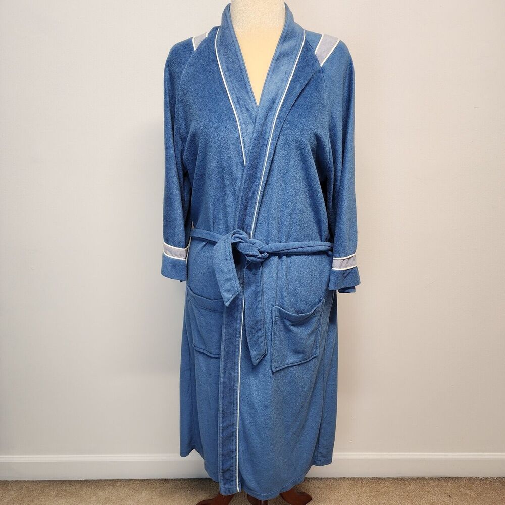 Rabhor Mens Robe Lounge Smoking Jacket OS Blue Gray Belted Hef Vintage 60s 70s